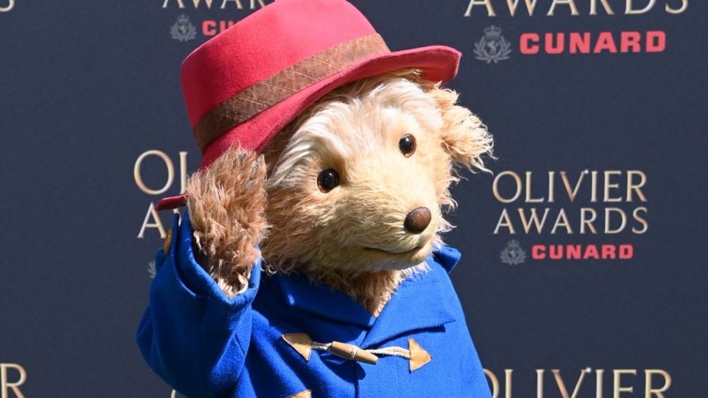 Paddington Bear attends The Olivier Awards 2026, celebrating their 50th anniversary, at Royal Albert Hall on April 12, 2026 in London, England