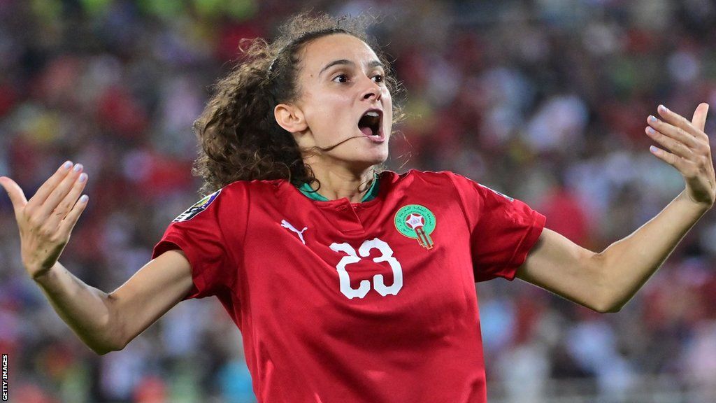 Rosella Ayane celebrates during Morocco's semi-final with Nigeria