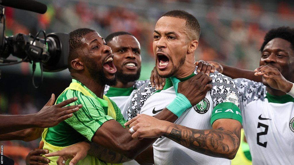 William Troost-Ekong celebrates scoring Nigeria's winner against Ivory Coast in the group stage of Afcon 2023
