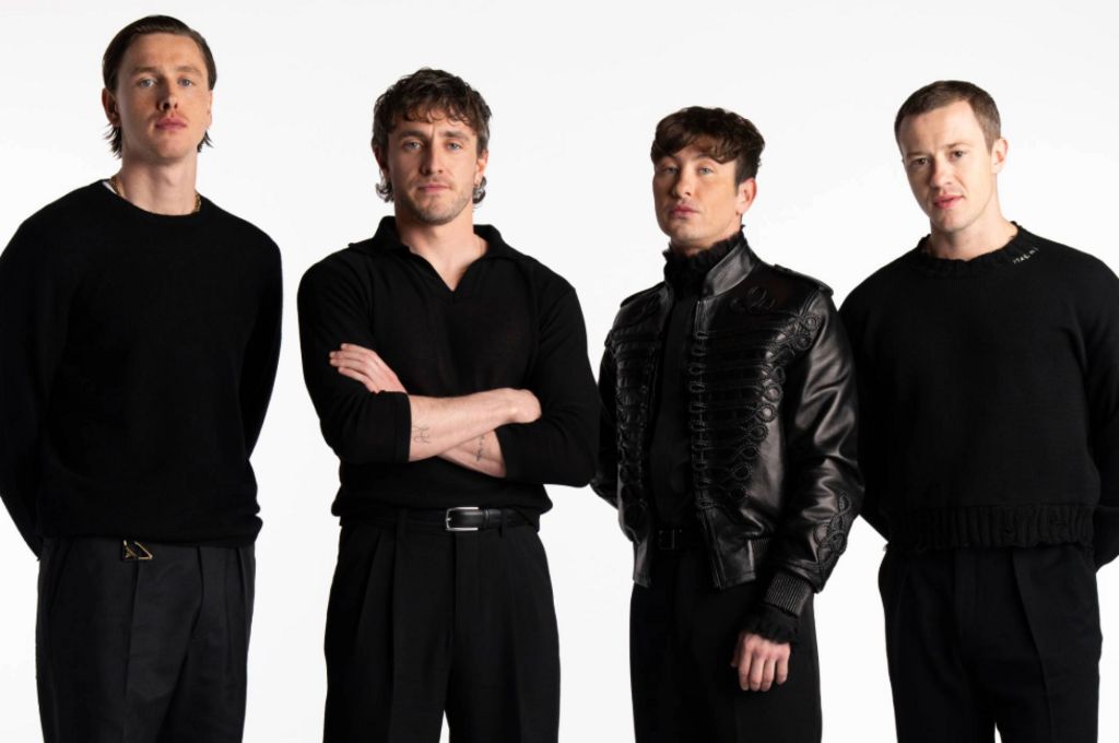 All dressed in black: Harris Dickinson (John Lennon), Paul Mescal (Paul McCartney), Barry Keoghan (Ringo Starr) and Joseph Quinn (George Harrison)