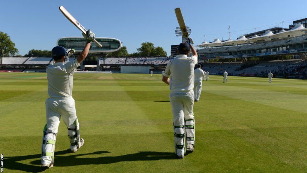 Milford Hall's openers warm up as they walk out to bat in front of 600 supporters at Lord's