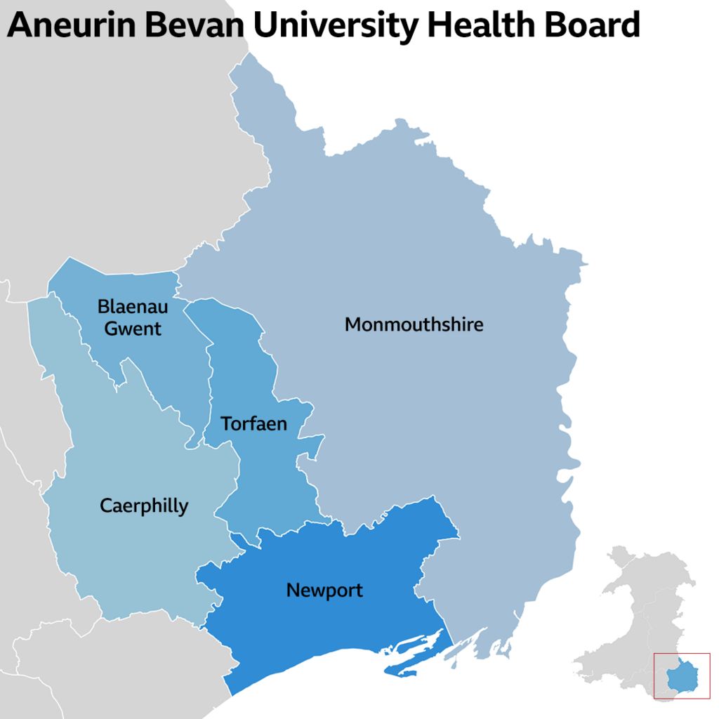 A graphic showing the Aneurin Bevan health board area