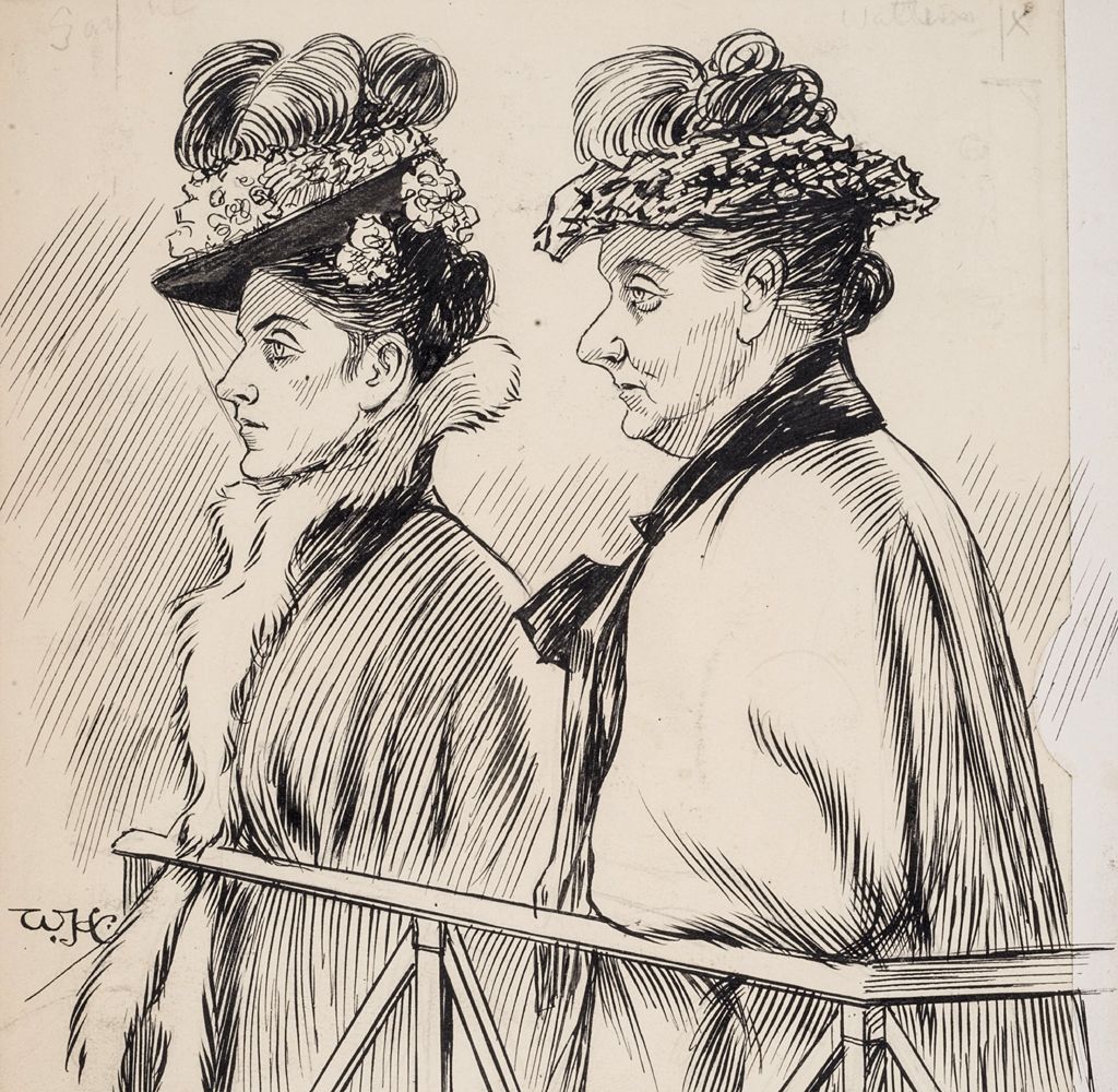 William Hartley courtroom illustration of Amelia Sach and Annie Walters, 1903