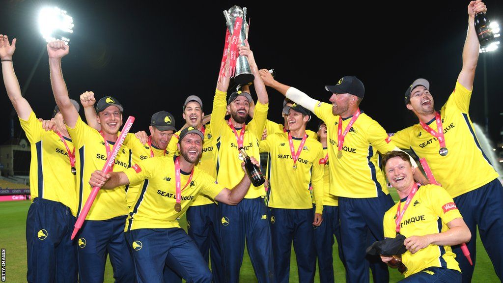 Hampshire Hawks players celebrate after winning the T20 Blast in 2022