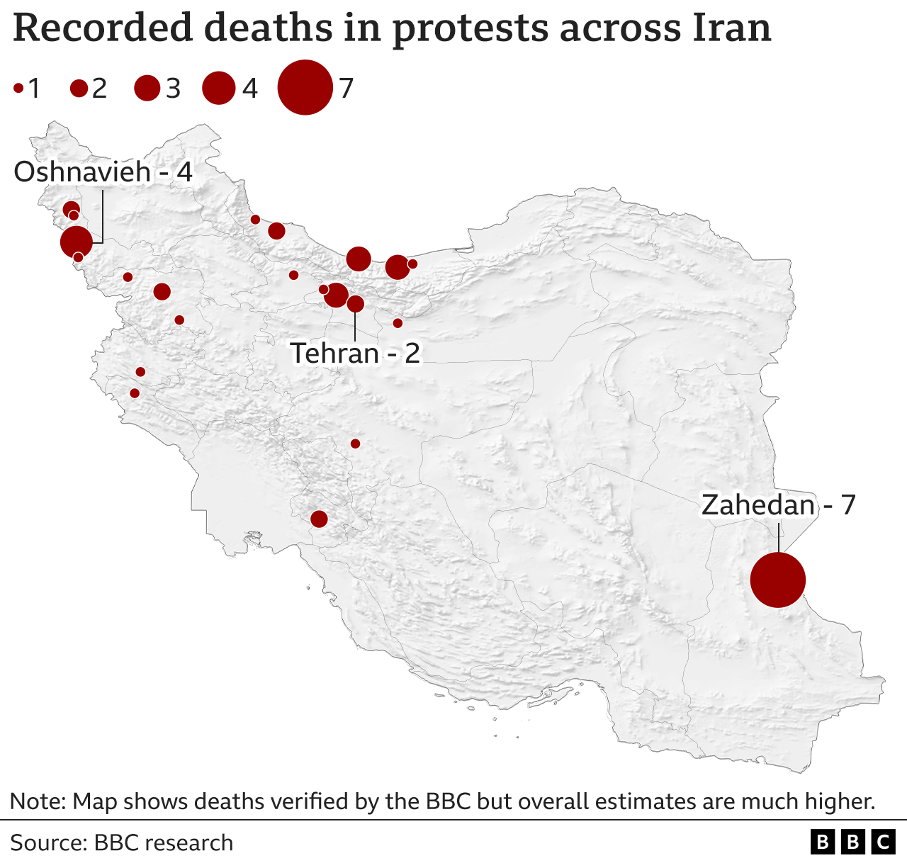 Map showing where the verified deaths took place