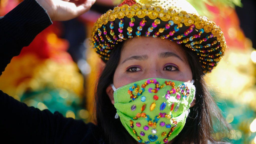 Woman with mask protesting in Bolivia