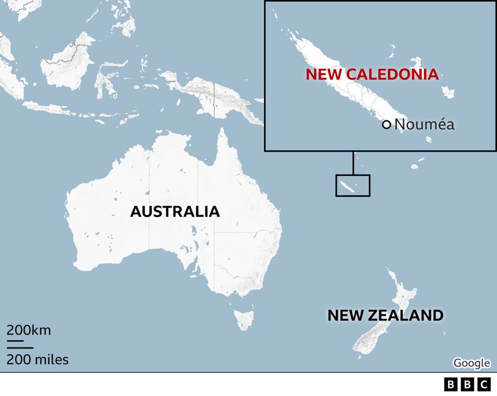 Map showing location of New Caledonia
