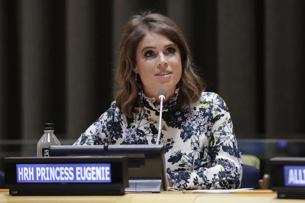 Princess Eugenie of York speaking about her work as Director of the Anti-Slavery Collective during the NEXUS Meeting at the UN Headquarters in New York City, New York, July 26, 2018. 