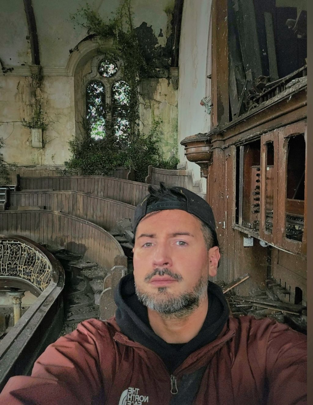 Steve in a disused chapel