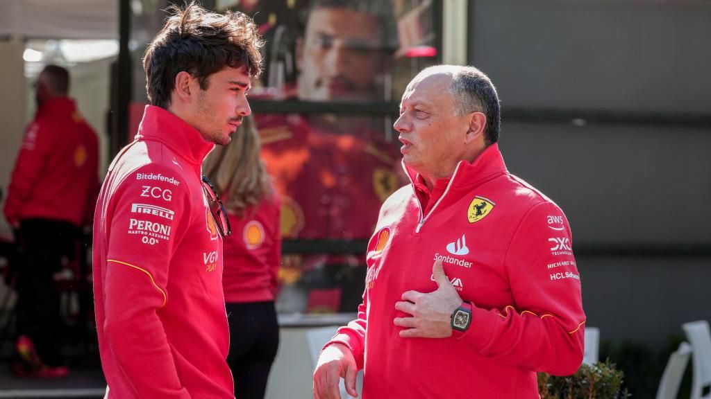 Ferrari's Charles Leclerc and team principal Fred Vasseur