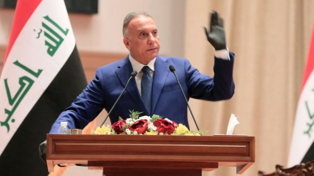 Mustafa al-Kadhimi takes the oath of office in Baghdad after being appointed Iraq's prime minister (7 May 2020)