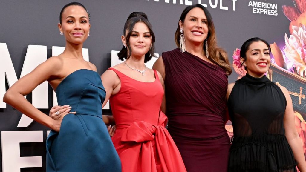 Zoe Saldaña, Selena Gomez, Karla Sofía Gascón and Adriana Paz attend the "Emilia Perez" Headline Gala during the 68th BFI London Film Festival at The Royal Festival Hall on October 11, 2024 in London, England