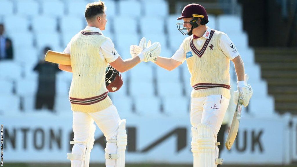 Somerset centurions James Rew and Tom Abell batted throughout the day's second and third sessions