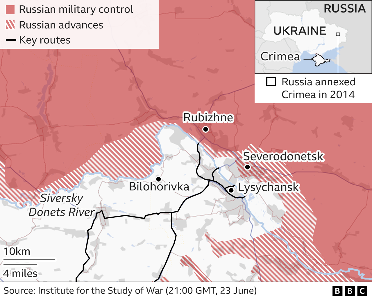 Map showing area around Severodonetsk, updated 20 June