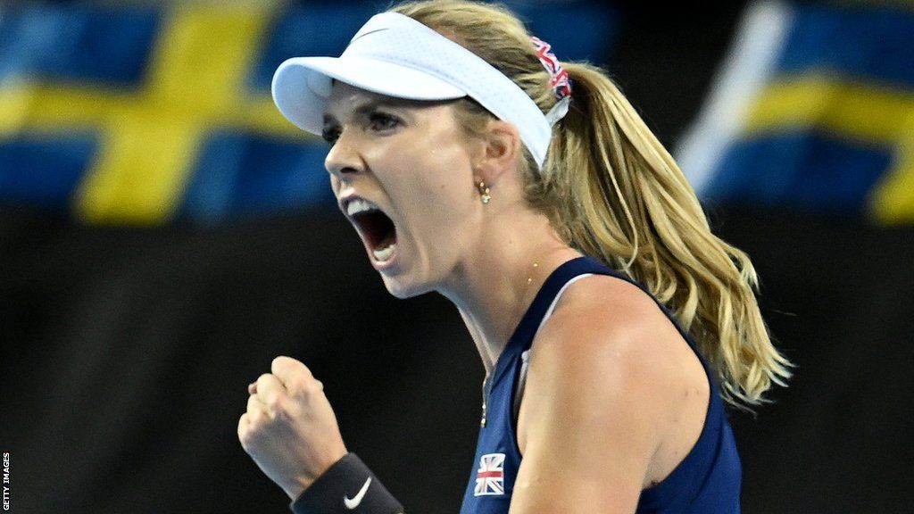 Katie Boulter celebrates victory for Great Britain over Sweden in November 2023