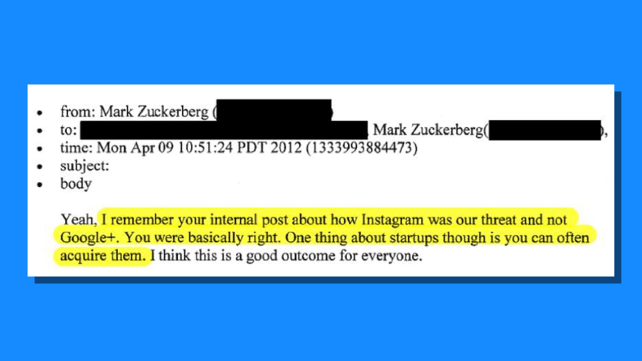 Mark Zuckerberg email in which he talks about buying start-ups