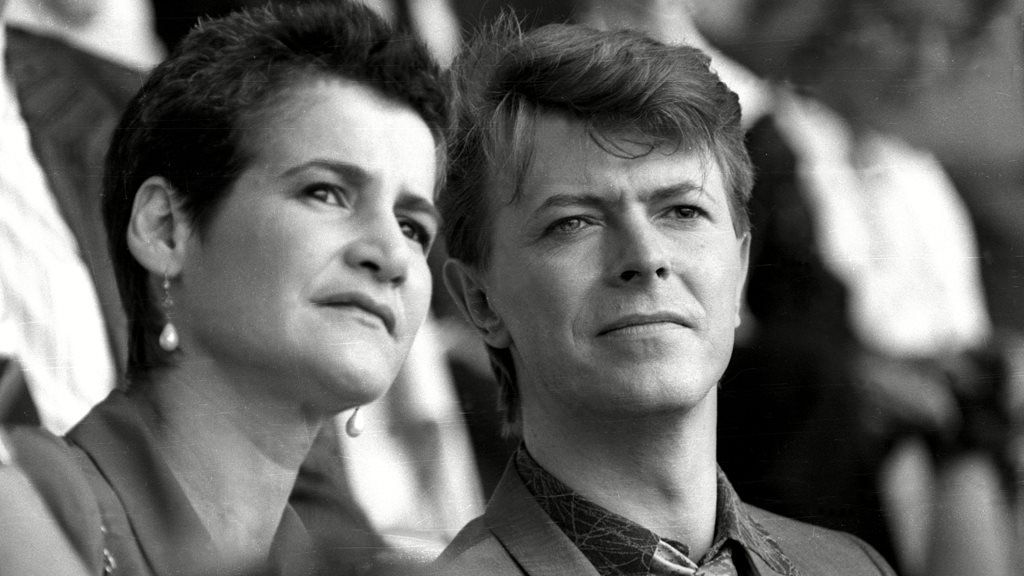 David Bowie and Corinne Schwab at Live Aid, 1985