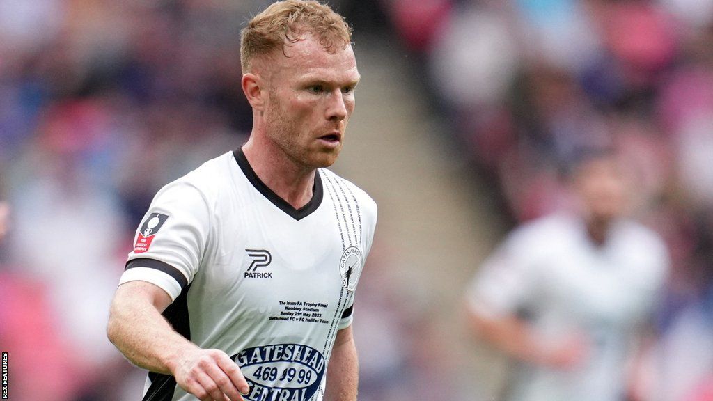 Adam Campbell in action for Gateshead during the FA Trophy final in May 2023
