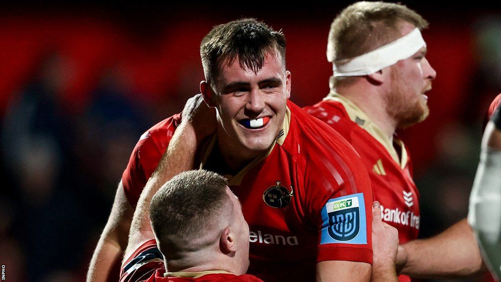 Brian Gleeson shows his delight after scoring one of Munster's seven tries at Musgrave