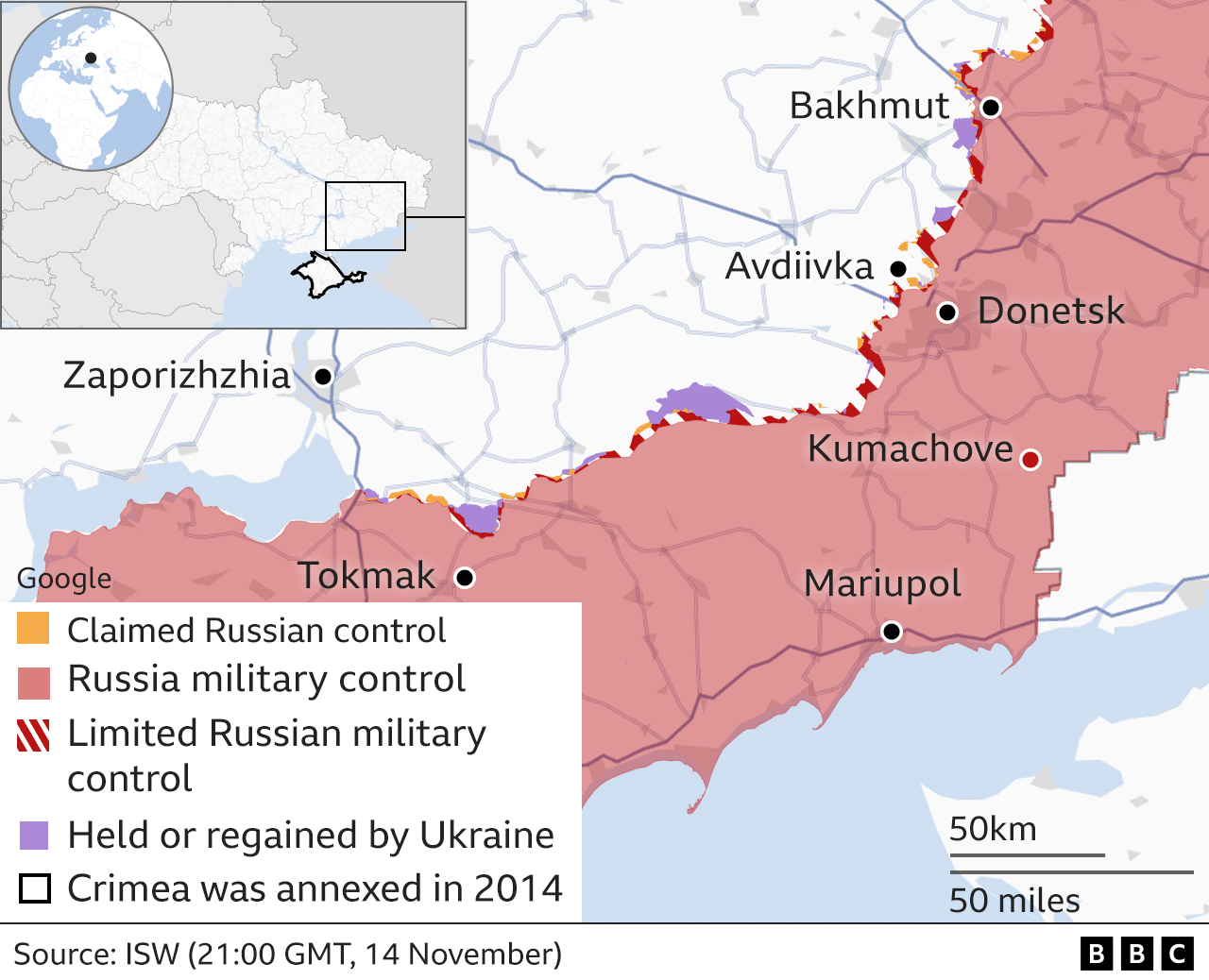 Map of control in eastern Ukraine