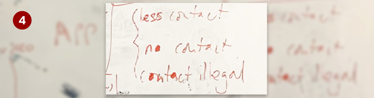 Whiteboard excerpt - less contact, no contact , contact illegal