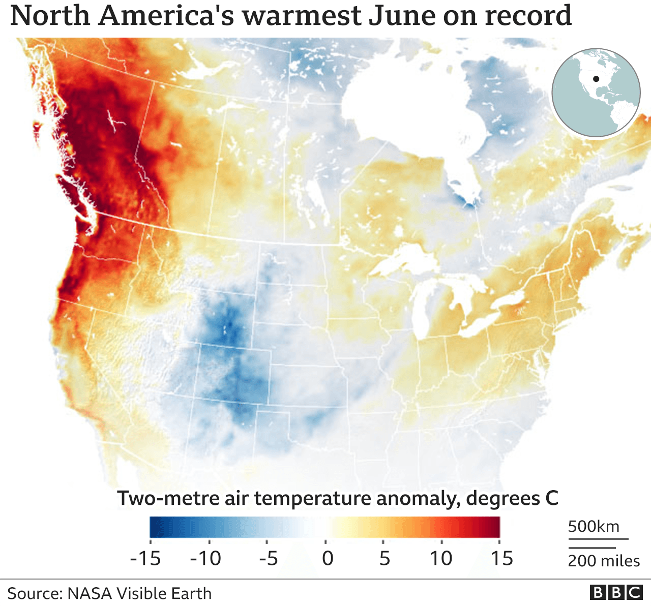 Данные о температурных аномалиях для Северной Америки в июне 2021 г.
