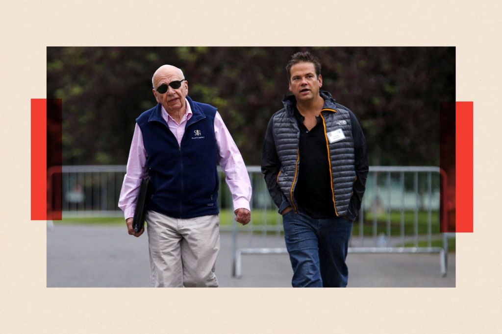 Rupert Murdoch (L) and his son Lachlan walk together