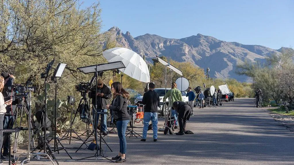 Television media set up at the house of Nancy Guthrie, NBC host Savannah Guthrie's mother