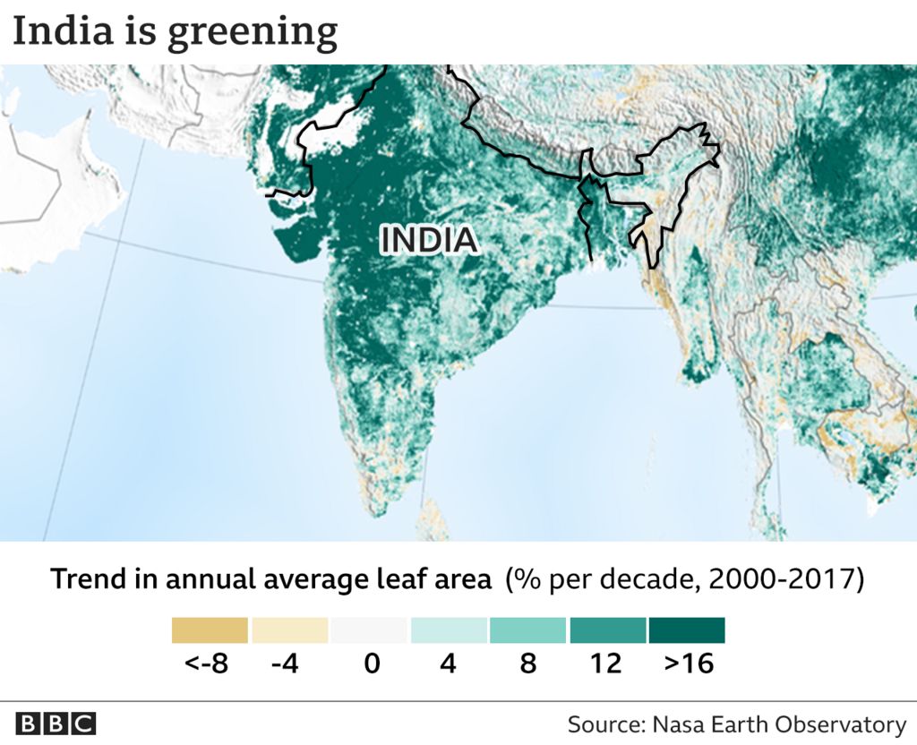 Satellite image showing India's green cover