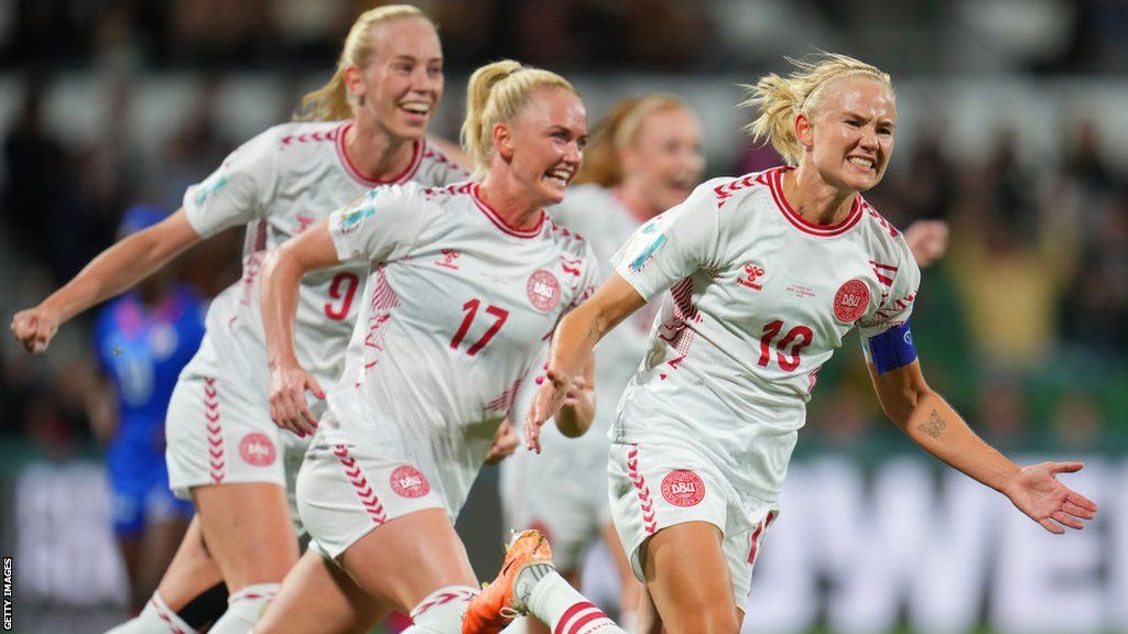 Pernille Harder of Denmark celebrates scoring against Haiti