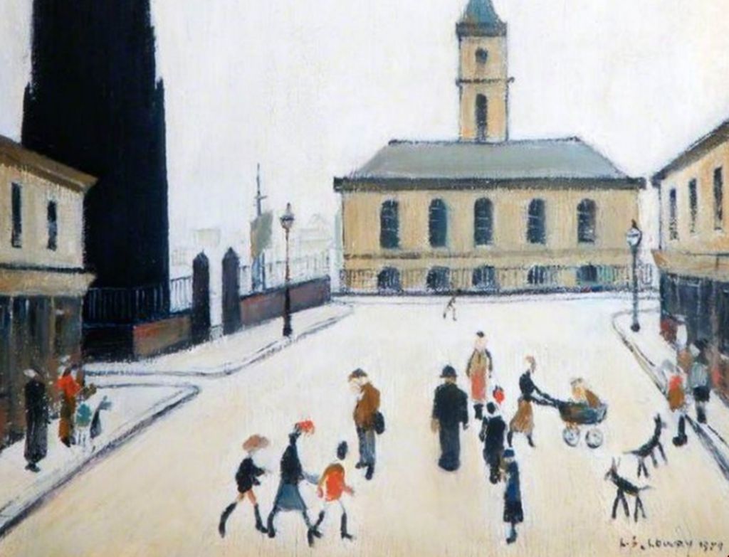 LS Lowry's 1959-painting The Old Town Hall and St Hilda's Church