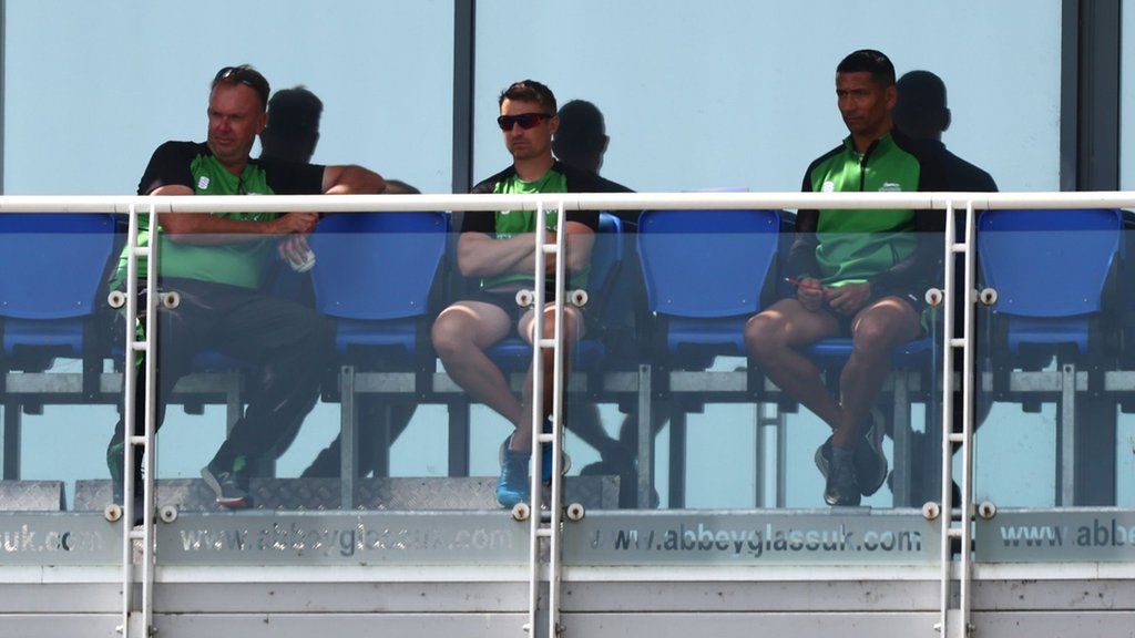 (Left to right) Leicestershire coaching staff of director or cricket Claude Henderson, assistant head coach James Taylor and head coach Alfonso Thomas