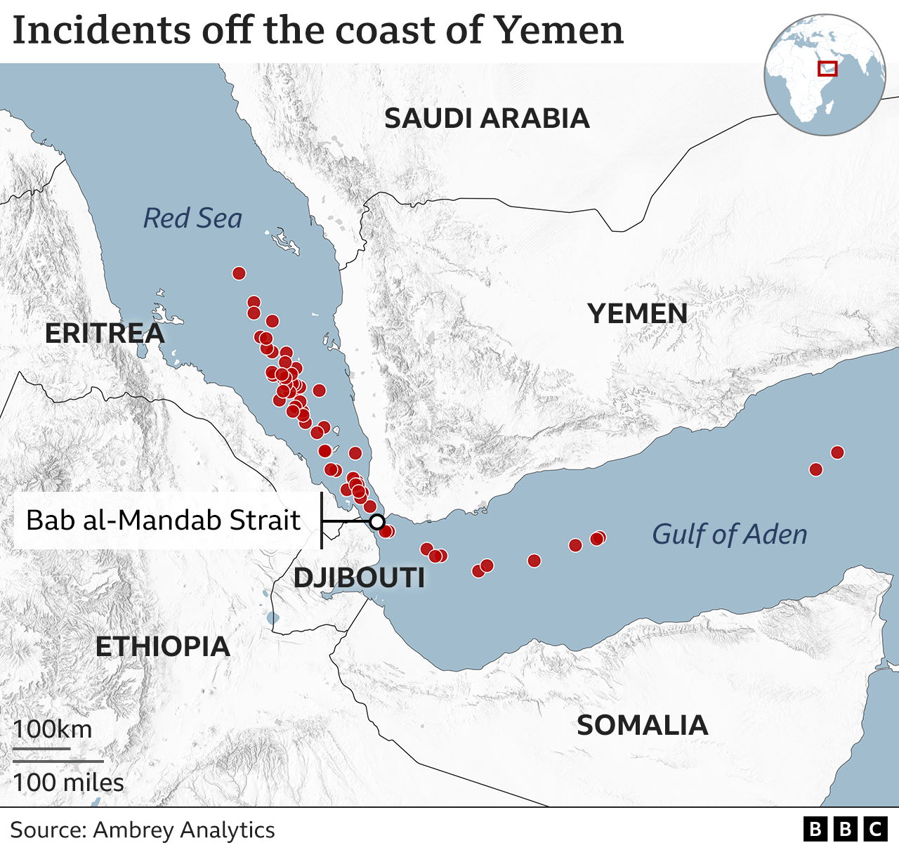 Map of incidents off the coast of Yemen