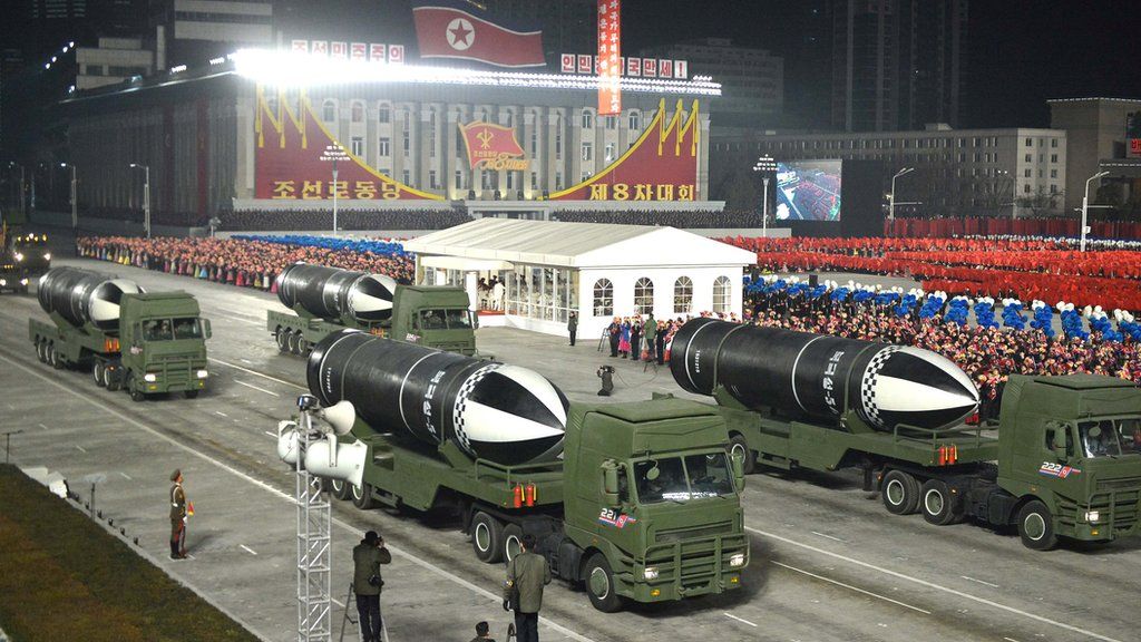 Military equipment is seen during a military parade in 2021