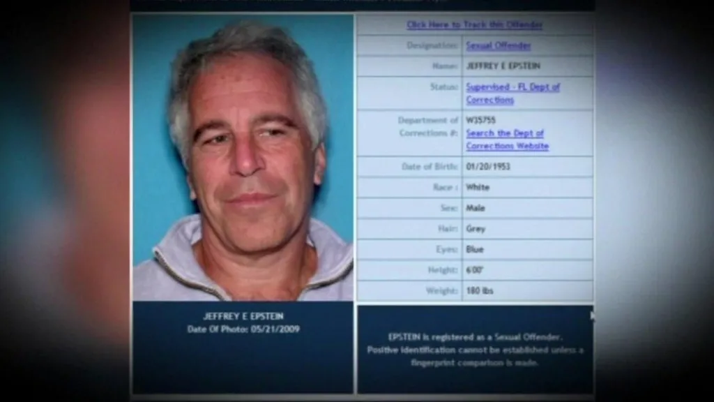 2009 prison mugshot of Jeffrey Epstein