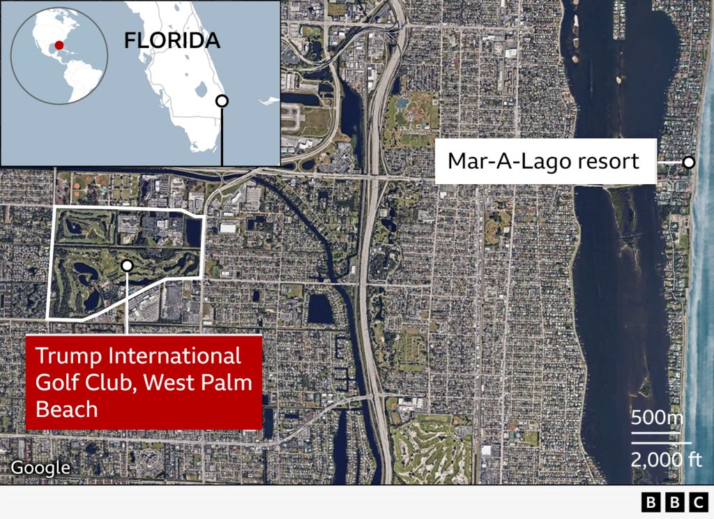 A map showing where the golf course is relative to Donald Trump's Mar-a-Lago resort 