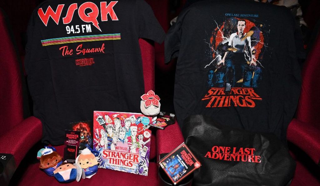 Stranger Things merchandise, pictured on a seat in a cinema