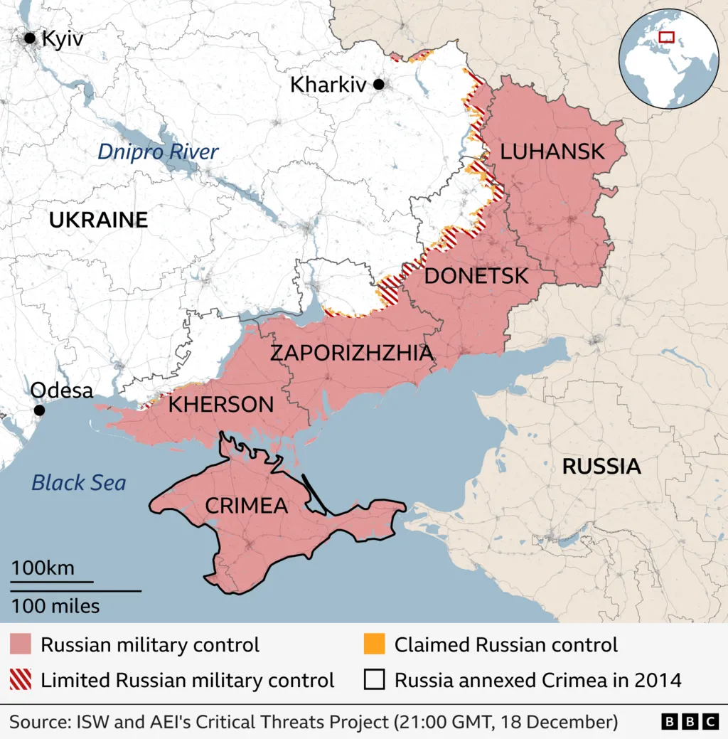 Map of eastern Ukraine showing proposed zones