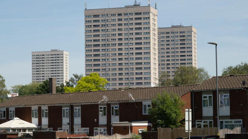 Social housing estate high rise towers block in Highgate on 15th June 2021 in Birmingham