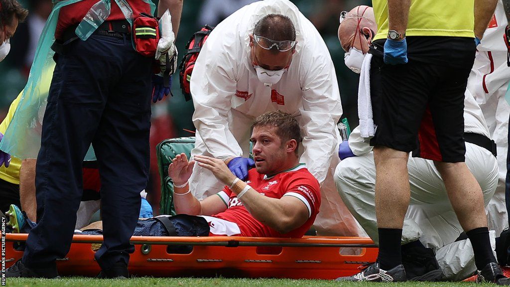 Leigh Halfpenny injured during his 100th international against Canada in July 2021