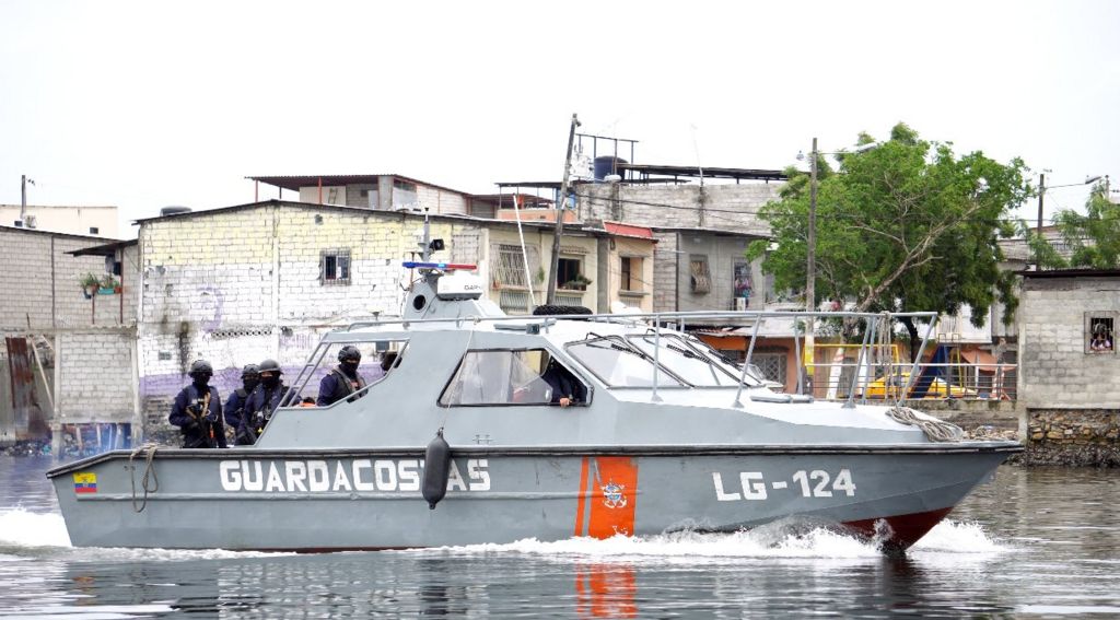 Coastguard boat on patrol around Guayaquil