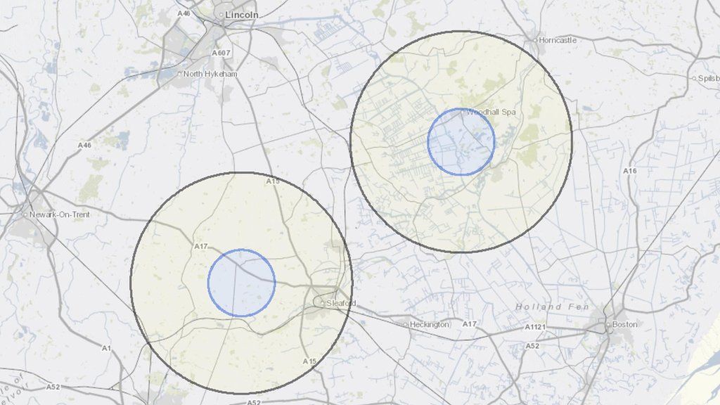 A map showing a 3km Protection Zone and 10km Surveillance Zone around the farm