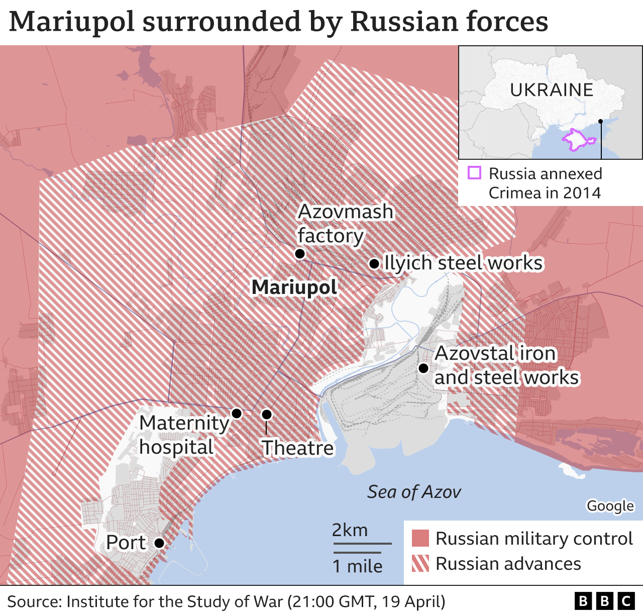 Map showing Russian advances in Mariupol