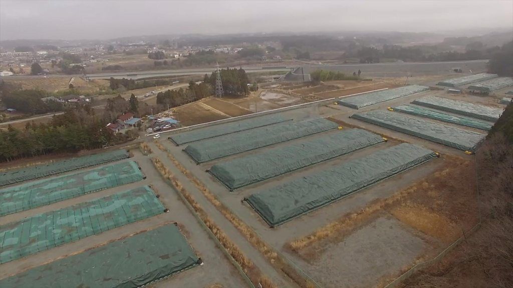 Aerial footage of a Fukushima radioactive waste dump