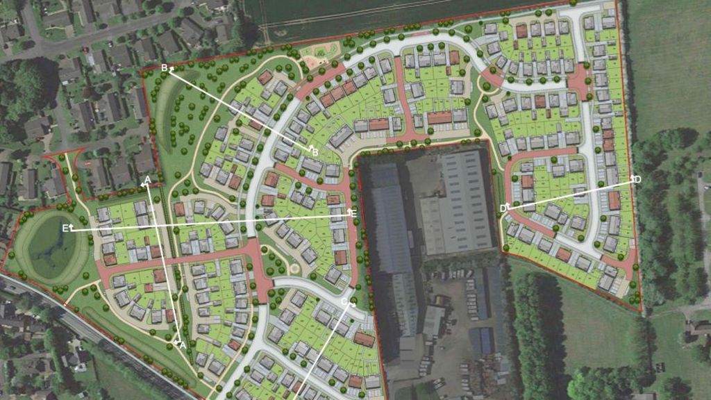 Proposed layout of 250 new homes in Grantham