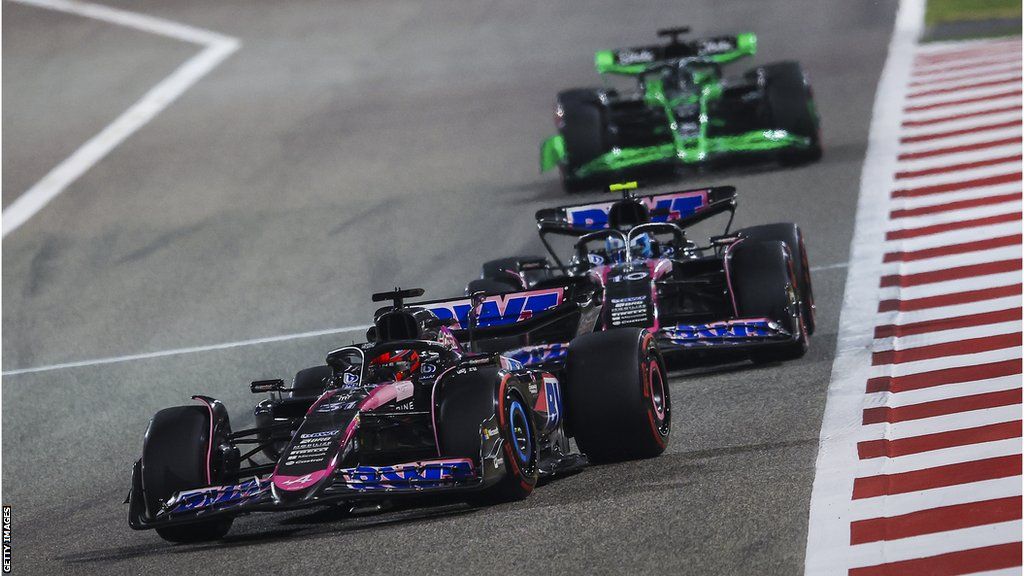 Esteban Ocon and Pierre Gasly in action at the Bahrain Grand Prix
