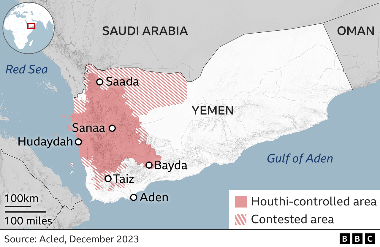 Map showing control of Yemen