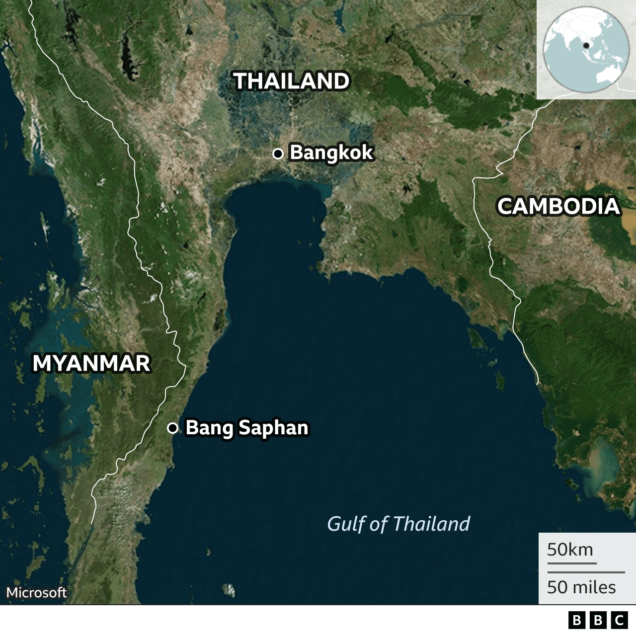 BBC map shows an area in the Gulf of Thailand where the ship capsized