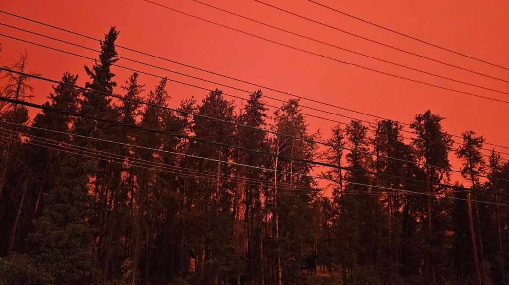 Photo of a red sky outside Michel Labine's home in the Northwest Territories