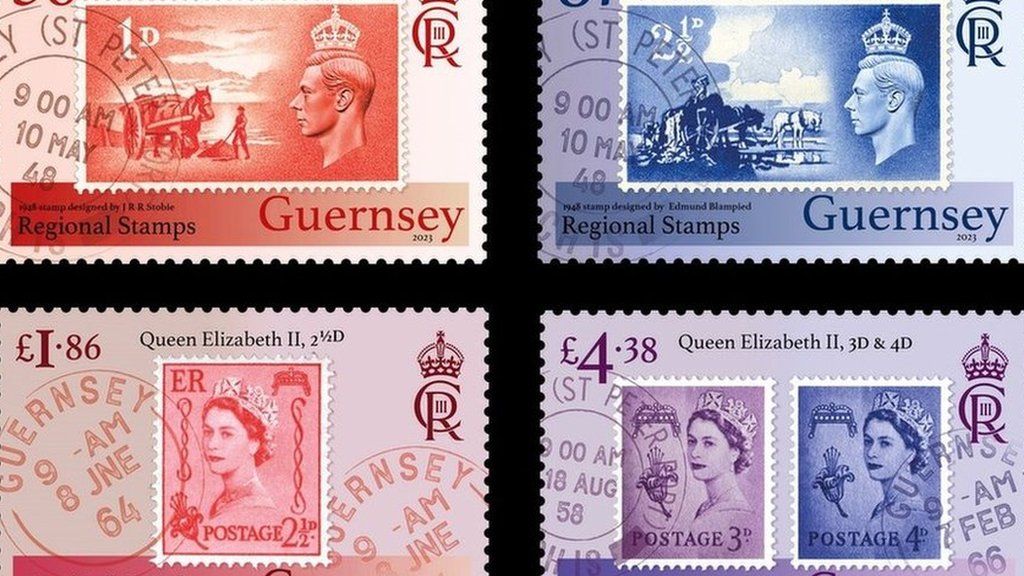 Four stamps depicting Guernsey's first ever regional stamps